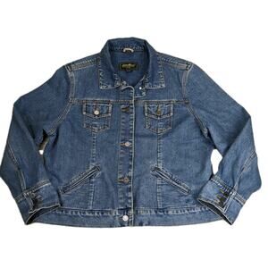 Eddie Bauer Jean Jacket Women XL Denim Trucker Biker Western Retro Coat Chore